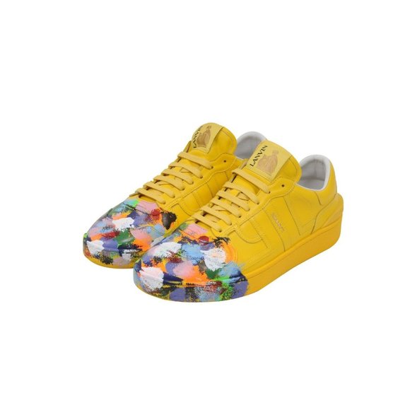 Lanvin Gallery Dept Mens Clay Sneaker US10 43 Yellow Leather Multicolor Painted - Picture 3 of 8